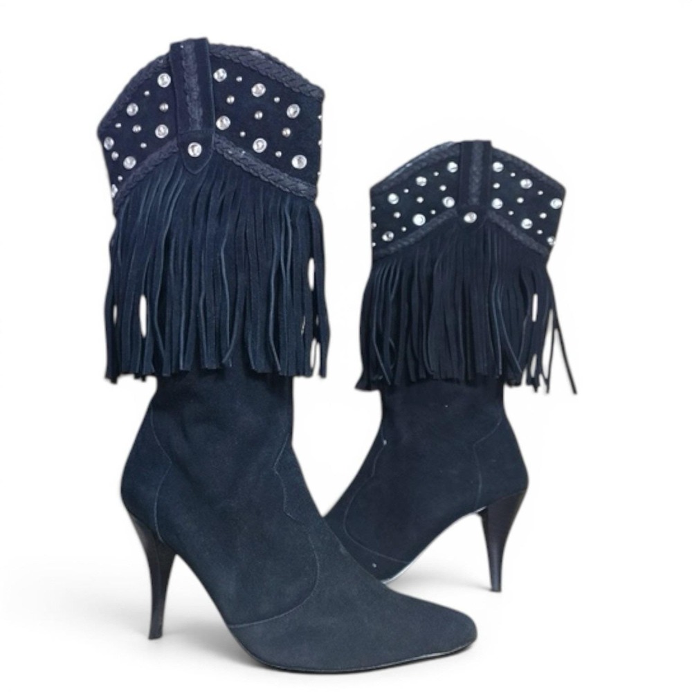 Colin Stewart‎ Fringe And Rhinestone Heel Boots 8